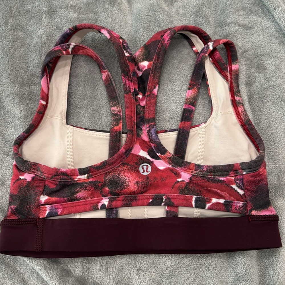 Women's Red and Black Floral Sports Bra - Picture 2 of 3